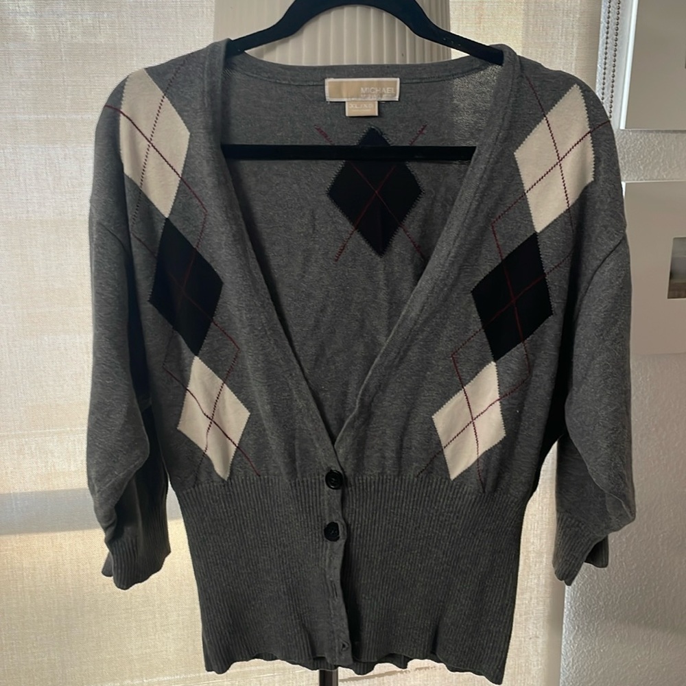 Michael Kors EUC Sweater Cardigan Argyle Print